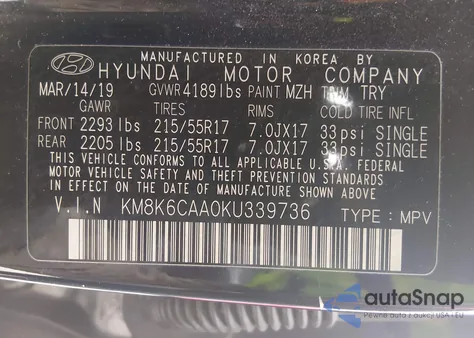 2019 Hyundai Kona Sel z USA, uszkodzony, nr VIN KM8K6CAA0KU339736